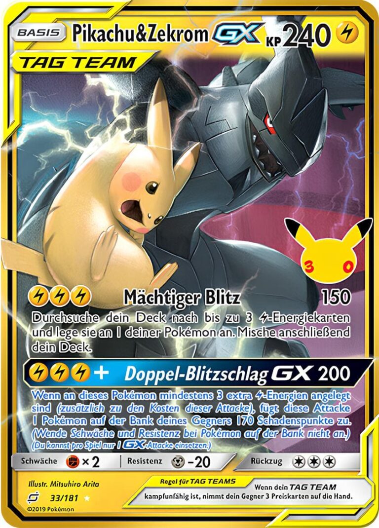 Pikachu-Zekrom-GX-33-181-30-Jahre-Jubiläum-Set-Erweiterung-Pokémon-Karte-Deutsch