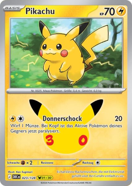 Pikachu-023-128-30C-30-Jahre-Jubiläum-30th-Celebration-Set-Erweiterung-Pokémon-Karte-Deutsch