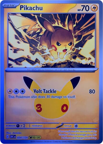 Pikachu-024-128-02-30C-30-Jahre-Jubiläum-30th-Celebration-Pokémon-Karte-Englisch