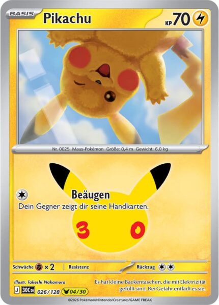 Pikachu-026-128-04-30C-30-Jahre-Jubiläum-30th-Celebration-Set-Erweiterung-Pokémon-Karte-Deutsch