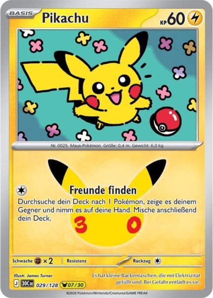 Pikachu-029-128-07-30-Jahre-Jubiläum-30th-Celebration-Pokémon-Karte-Deutsch