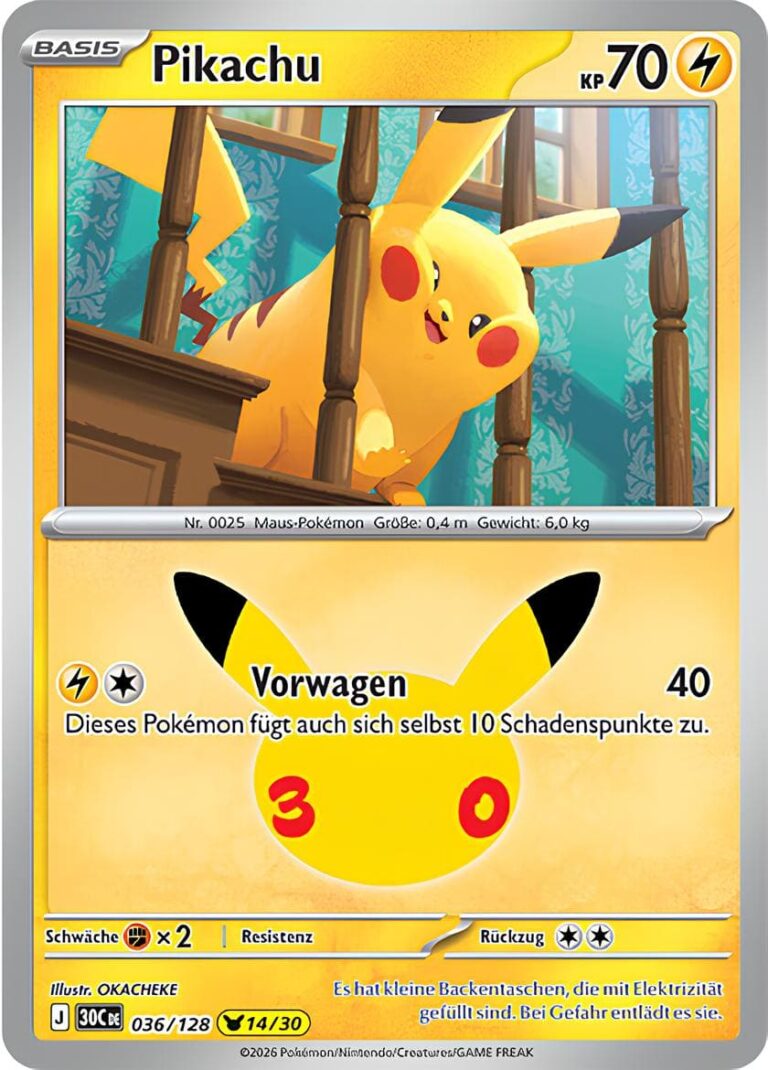 Pikachu-036-128-30C-30-Jahre-Jubiläum-Set-Erweiterung-Pokémon-Karte-Deutsch