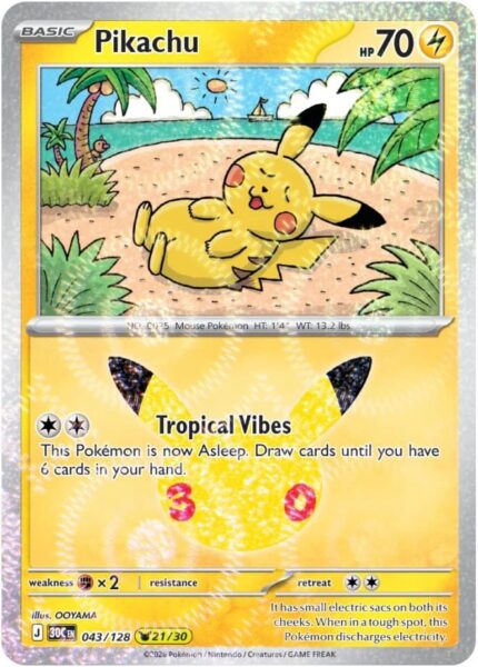 Pikachu-043-128-30C-30-Jahre-Jubiläum-30th-Celebration-Pokémon-Karte-Englisch