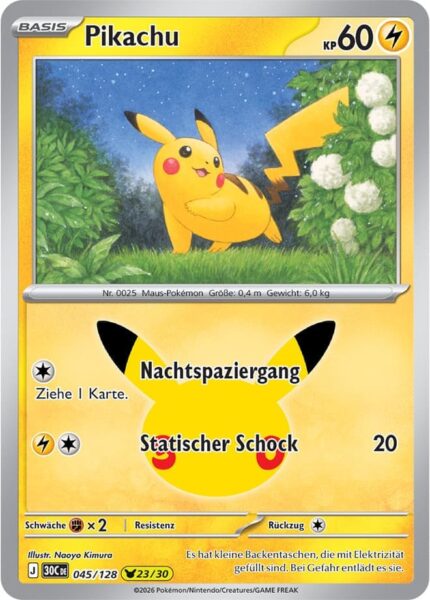 Pikachu-045-128-23-30-Jahre-Jubiläum-30th-Celebration-Pokémon-Karte-Deutsch