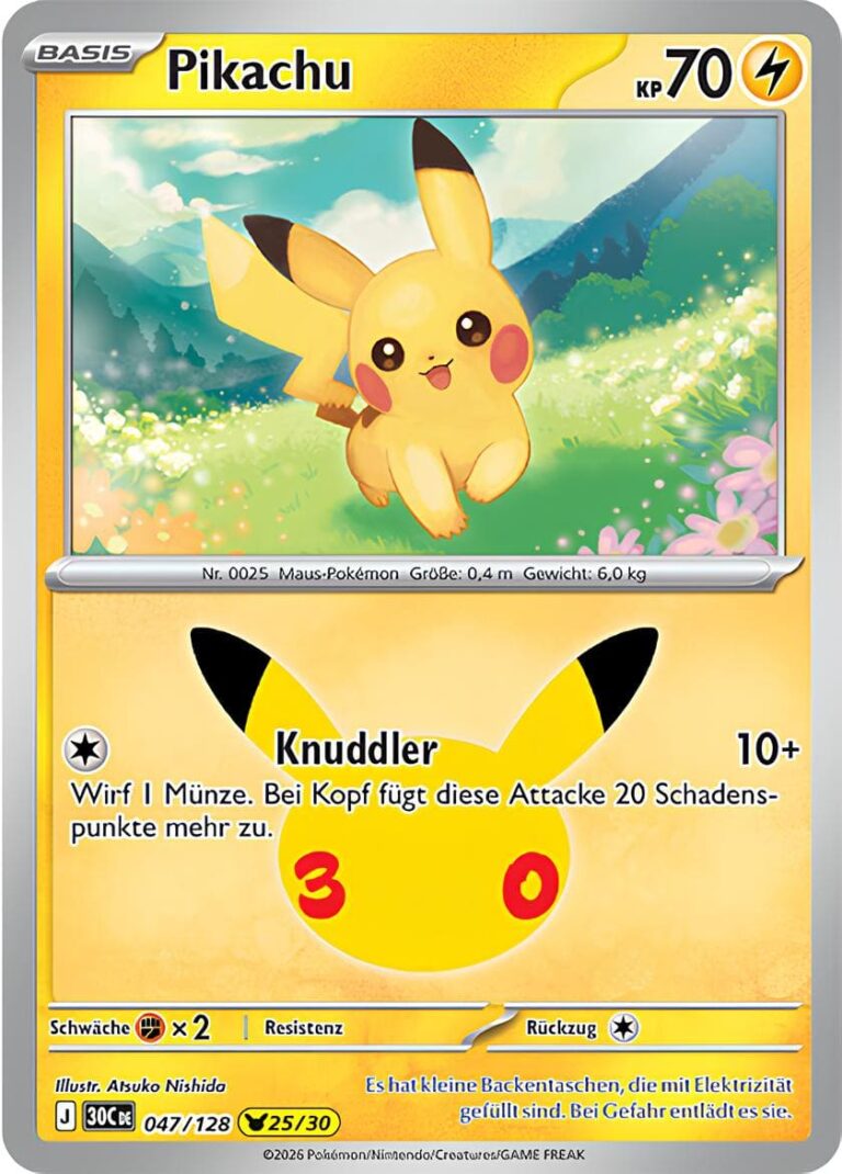 Pikachu-047-128-30C-30-Jahre-Jubiläum-Set-Erweiterung-Pokémon-Karte-Deutsch
