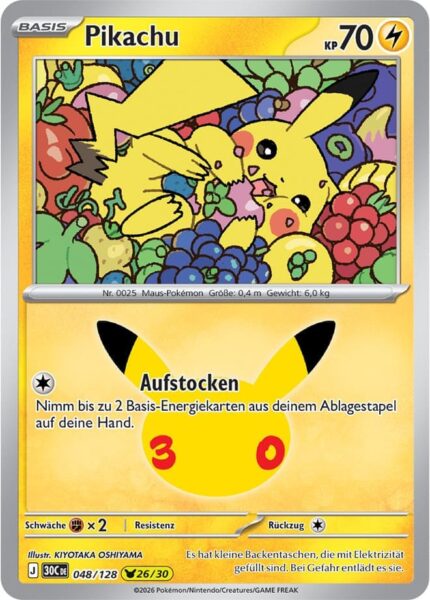 Pikachu-048-128-26-30-Jahre-Jubiläum-30th-Celebration-Pokémon-Karte-Deutsch