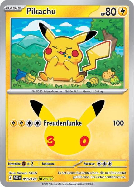 Pikachu-050-128-30C-30-Jahre-Jubiläum-30th-Celebration-Set-Erweiterung-Pokémon-Karte-Deutsch
