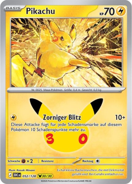 Pikachu-052-128-30-30-Jahre-Jubiläum-30th-Celebration-Pokémon-Karte-Deutsch
