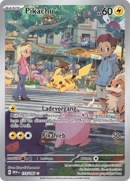Pikachu-173-165-MEW-DE-Pokémon-151-Illustration-Rare-Karte-Karmesin-Purpur-TCG-Sammelkartenspiel-Deutsch