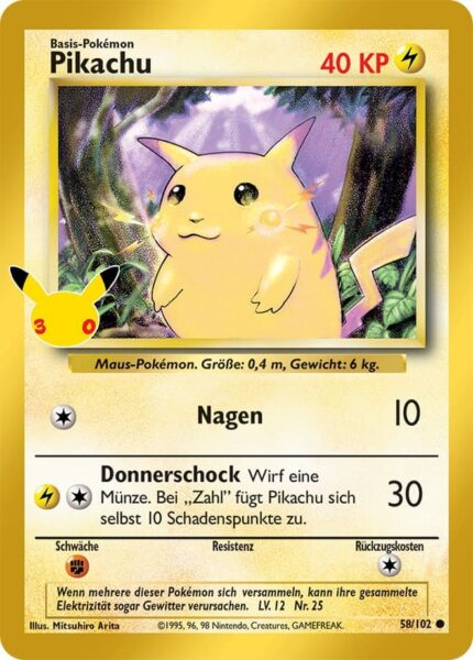 Pikachu-58-102-Basis-Set-30-Jahre-30th-Celebration-Classic-Collection-Pokémon-Karte-Deutsch
