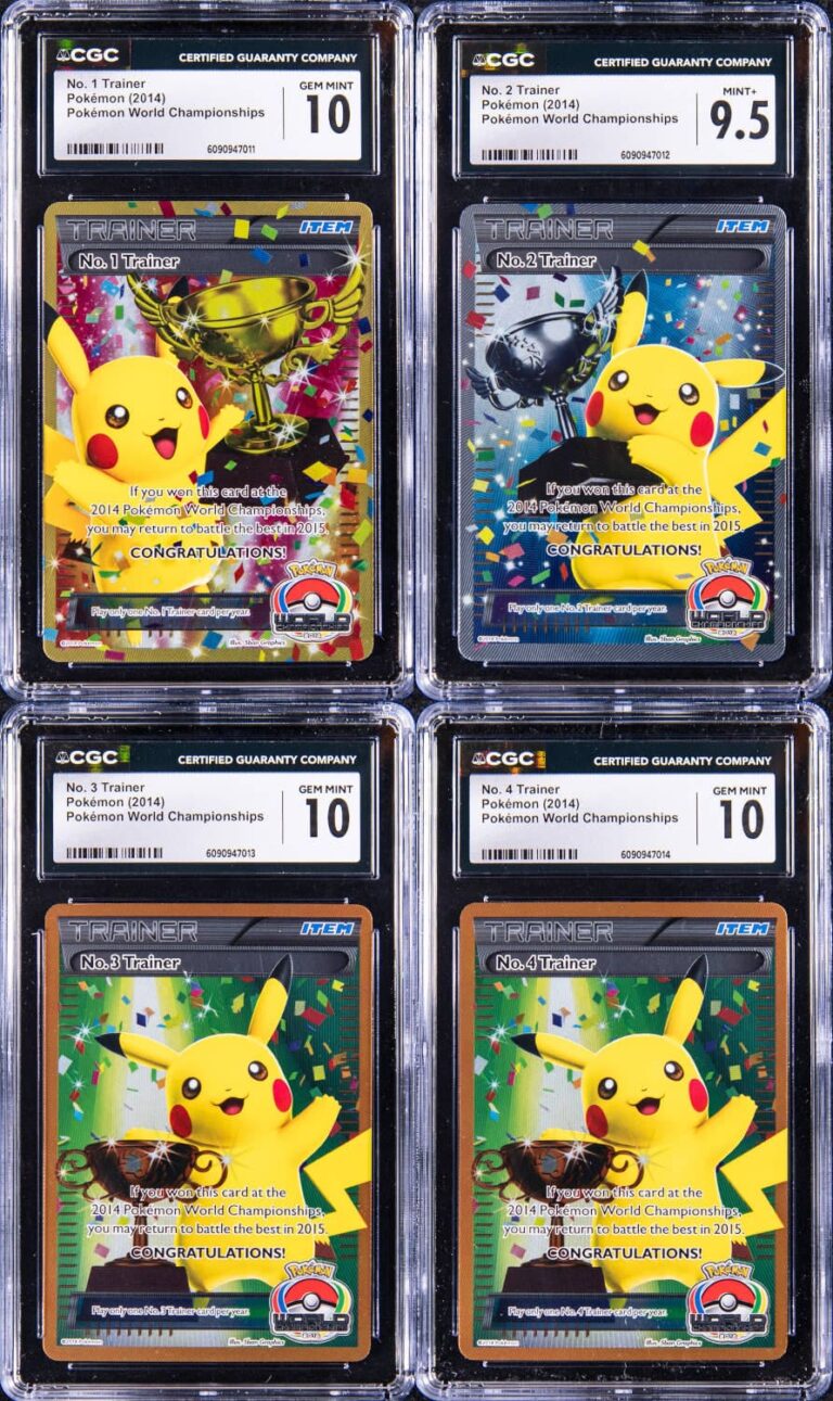 Pikachu-Trophy-No.1-2-3-4-Trainer-2014-World-Championships-Promo-Pokemon-Karten-Set-CGC-9.5-10