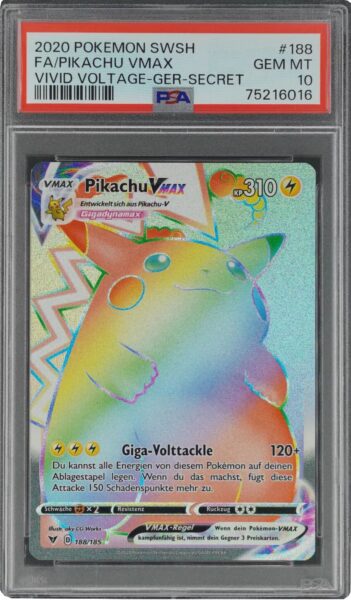 Pikachu-VMAX-188-185-Rainbow-Rare-Pokémon-Karte-Farbenschock-PSA-10-Deutsch