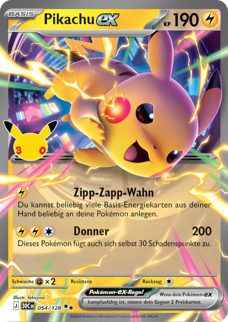 Pikachu-ex-054-128-30C-30-Jahre-Jubiläum-30th-Celebration-Set-Erweiterung-Pokémon-Karte-Deutsch