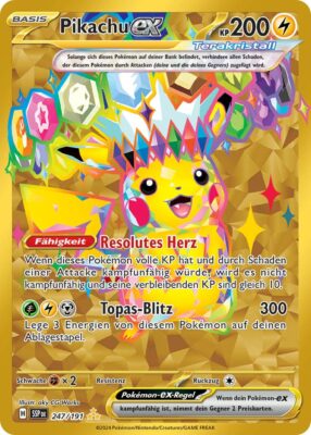 Pikachu-ex-247-191-SSP-DE-Karmesin-Purpur-Stürmische-Funken-Gold-Hyper-Rare-Pokémon-Karte-Deutsch-TCG
