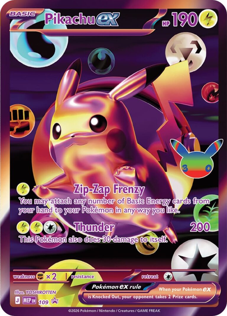 Pikachu-ex-MEP-DE-109-Mega-Promo-Pokémon-Karte-30th-Celebration-30-jahre-Englisch
