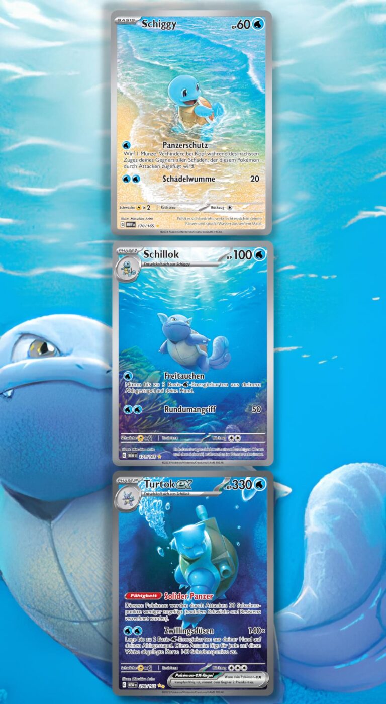 Pokémon-151-Schiggy-Schillok-Turtok-verbundene-Illustrationen-Karten-TCG-Sammelkartenspiel-1