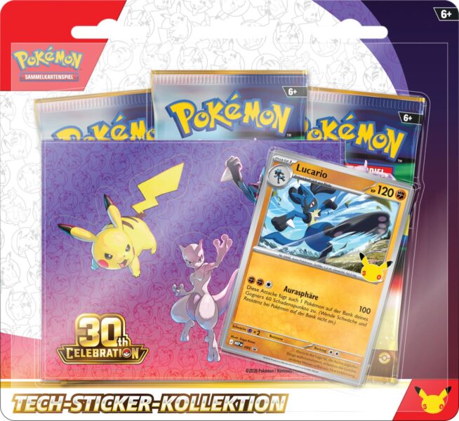 Pokémon-30-Jahre-30th-Celebration-Tech-Sticker-Kollektion-Lucario-Deutsch-TCG-Jubiläum