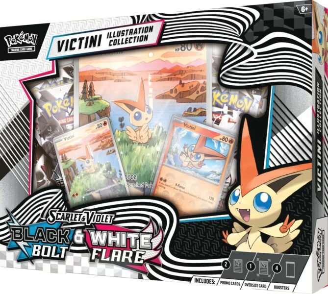 Pokémon-Black-Bolt-White-Flare-Schwarze-Blitze-Weiße-Flammen-Illustration-Collection-Box-Victini-Englisch