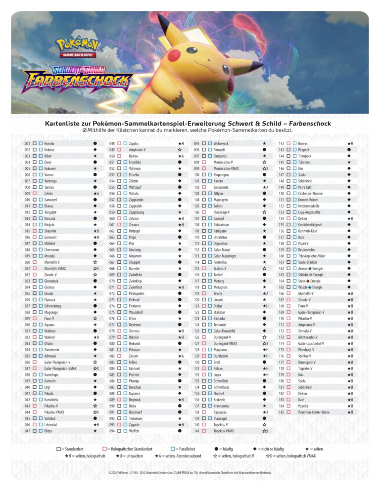 Pokémon-Farbenschock-Kartenliste
