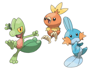 Ein Bild von den drei Pokemon Geckabor, Flemmli und Hydropi