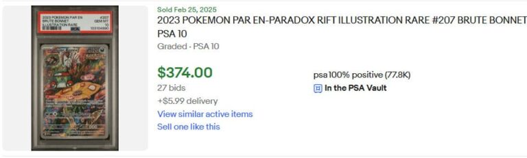 Pokémon-Illustrationskarten-steigen-im-Wert-Brute-Bonnet-Wutpilz-Paradox-Rift-PSA-10