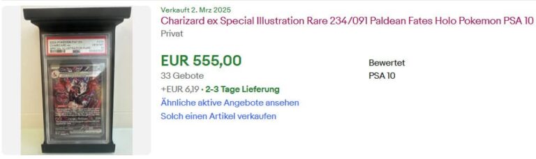 Pokémon-Illustrationskarten-steigen-im-Wert-Charizard-Glurak-ex-Paldean-Fates-PSA-10