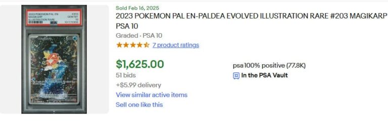 Pokémon-Illustrationskarten-steigen-im-Wert-Magikarp-Karpador-Paldea-Evolved-PSA-10