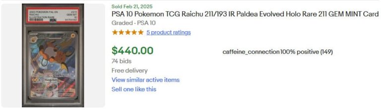 Pokémon-Illustrationskarten-steigen-im-Wert-Raichu-Paldea-Evolved-PSA-10