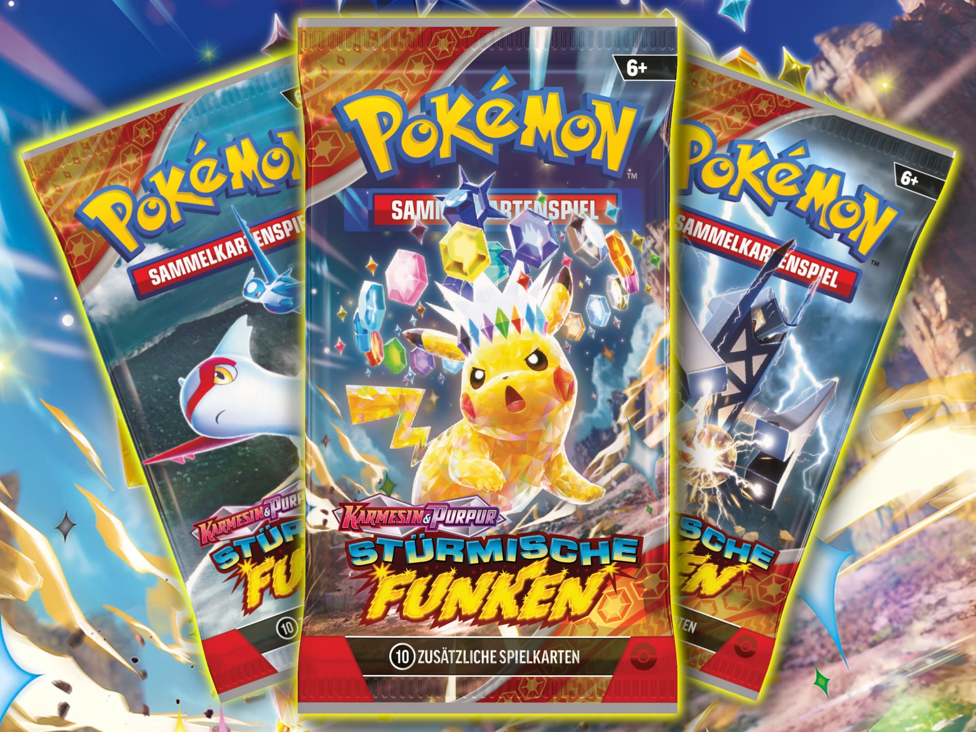 Pokémon-Karmesin-Purpur-Stürmische-Funken-Set-Erweiterung-TCG-Sammelkartenspiel-2024-Banner