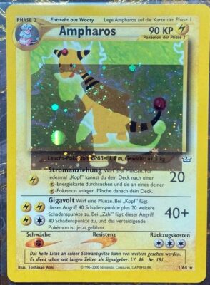 Eine Ampharos Error Pokemon Karte aus dem Set Neo Revelation mit der Nummer 1
