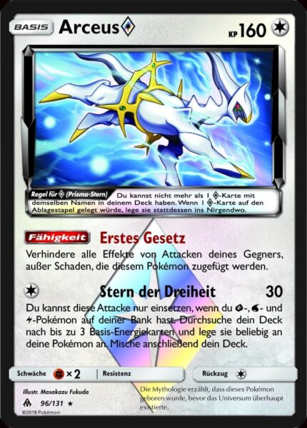 Eine Arceus Prisma Pokemon Karte aus dem Set Grauen der Lichtfinsternis mit der Nummer 96