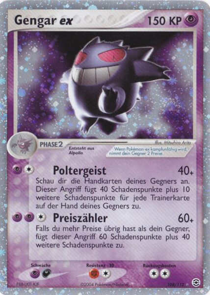Eine Gengar ex Pokemon Karte aus dem Set EX Feuerrot-Blattgrün mit der Nummer 108