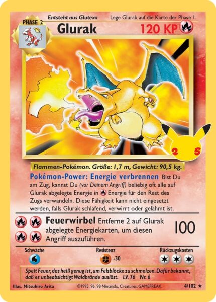 Glurak_Basis-Set_4-102_Klassische_Sammlung_Celebrations_Pokémon-Karte