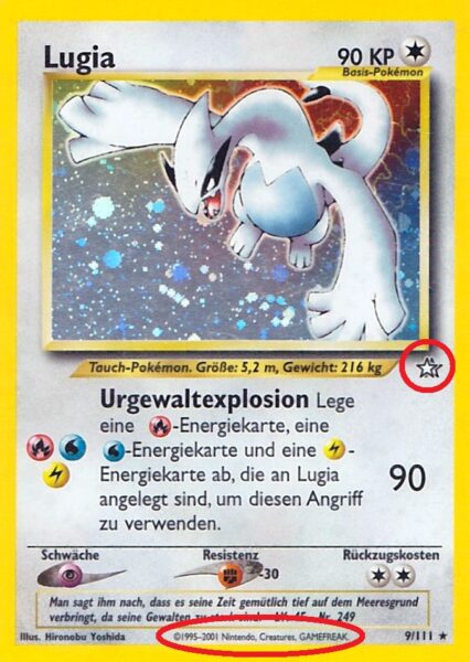 Eine holografische Lugia Pokemon Karte aus dem Set Neo Genesis mit der Nummer 9