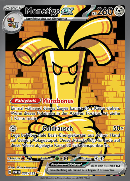 Pokémon-Karte-Monetigo-ex-252-182-Full-Art-Illustration-Secret-Rare-Gold-Deutsch-Paradoxrift-Paradox-Rift