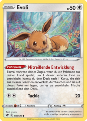 Eine Evoli Pokemon Karte aus dem Set Astralglanz mit der Nummer 119
