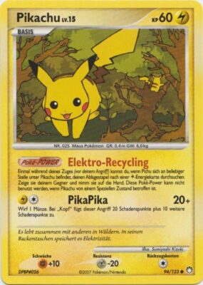 Pokémon-Karte-Pikachu-94-132-Geheimnisvolle-Schätze-2007-Diamant-Perl