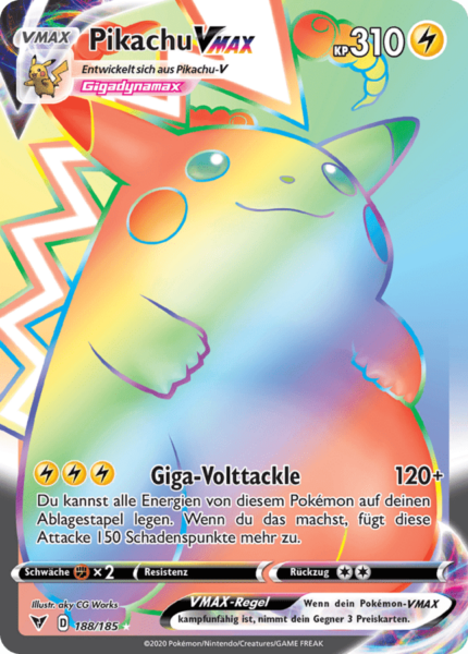 Pokemon-Karte-Pikachu-VMAX-188-Farbenschock-Rainbow-Rare