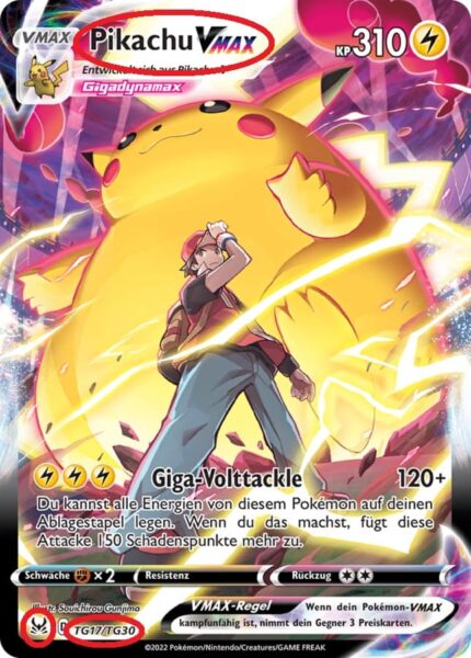 Pikachu VMAX aus der Trainer Gallery der Erweiterung Verlorener Ursprung mit der Nummer TG17