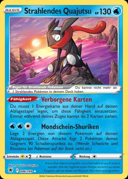 Eine Strahlendes Quajutsu Pokemon Karte aus dem Set Astralglanz mit der Nummer 046