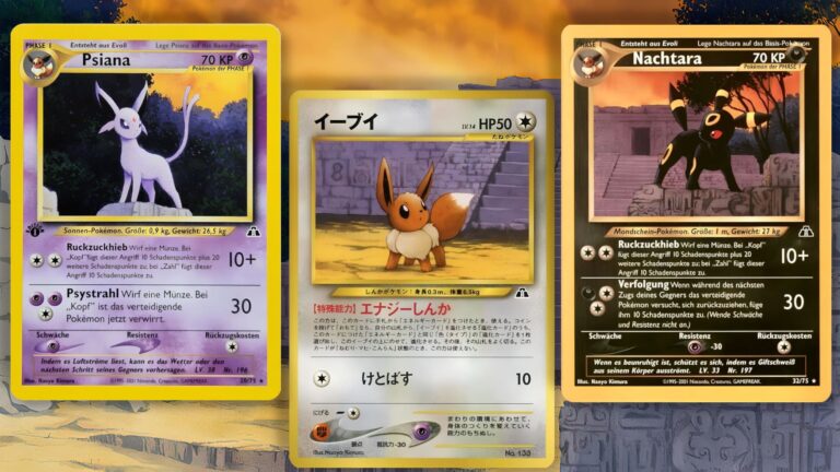 Pokémon-Karten-Evoli-Psiana-Nachtara-Neo-Discovery-Entdeckung-Verbundene-Illustrationen-Artwork