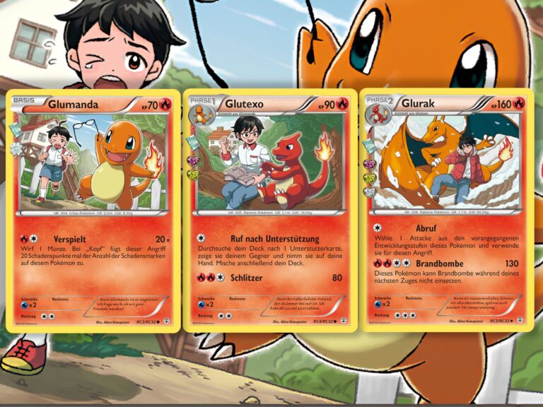 Pokémon-Karten-Glumanda-Glutexo-Glurak-Generationen-Verbundene-Illustrationen-TCG-Sammelkartenspiel