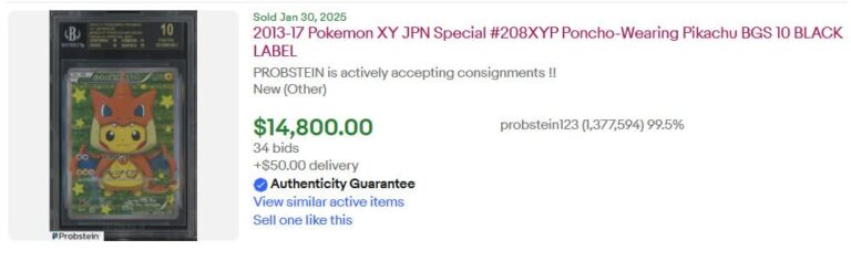 Pokémon-Karten-Höchstpreise-Top-Verkäufe-Februar-2025-Poncho-Pikachu-BGS-10-Black-Label-Sammelkartenspiel