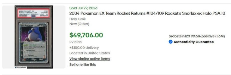 Pokémon-Karten-Top-Verkäufe-Höchstpreise-August-2026-Team-Rockets-Snorlax-ex-104-EX-Team-Rocket-Returns-PSA-10