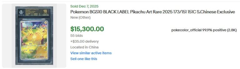 Pokémon-Karten-Top-Verkäufe-Höchstpreise-Dezember-2025-Pikachu-173-Collect-151-Chinese-BGS-10-Black-Label