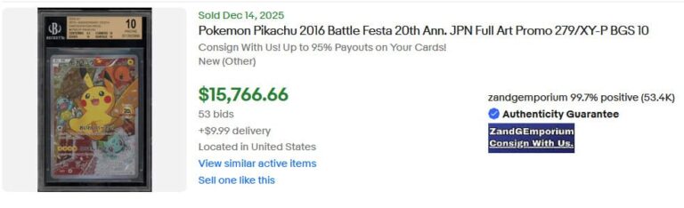 Pokémon-Karten-Top-Verkäufe-Höchstpreise-Dezember-2025-Pikachu-XY-P-279-Battle-Festa-Promo-BGS-10