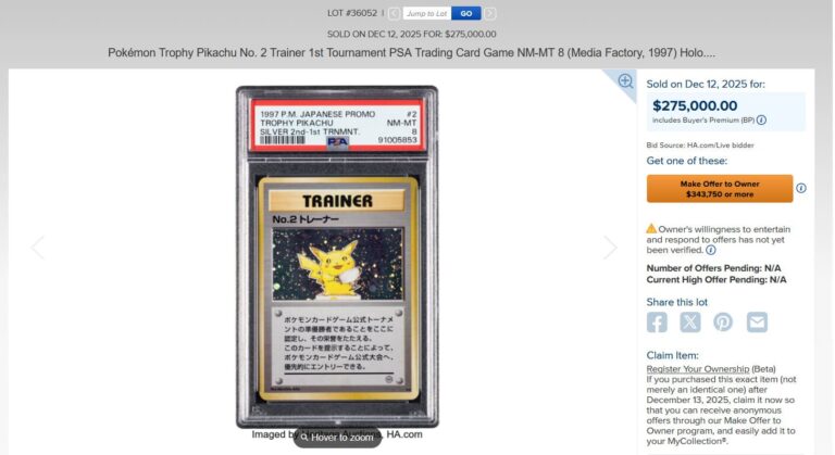 Pokémon-Karten-Top-Verkäufe-Höchstpreise-Dezember-2025-Trophy-Pikachu-No.2-Trainer-1st-Tournament-PSA-8