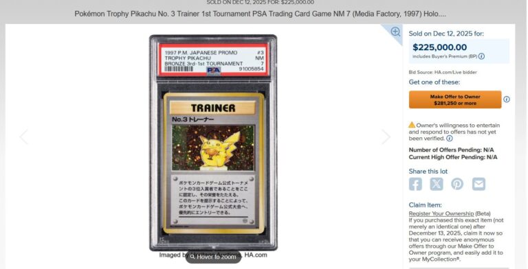Pokémon-Karten-Top-Verkäufe-Höchstpreise-Dezember-2025-Trophy-Pikachu-No.3-Trainer-1st-Tournament-PSA-7