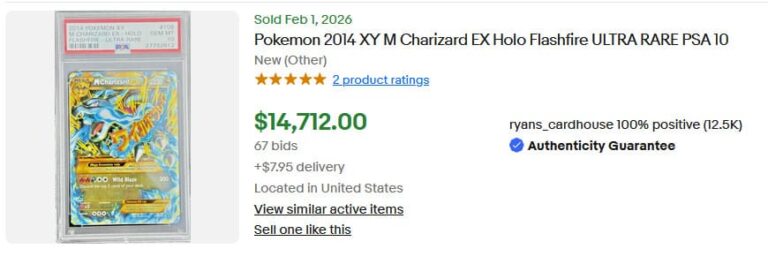 Pokémon-Karten-Top-Verkäufe-Höchstpreise-Februar-2026-M-Charizard-Glurak-EX-108-XY-Flashfire-PSA-10-Englisch