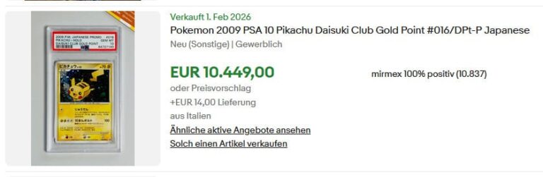 Pokémon-Karten-Top-Verkäufe-Höchstpreise-Februar-2026-Pikachu-016-DPt-P-Daisuki-Club-Promo-PSA-10-Japan